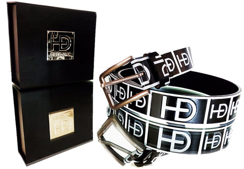 HEED NYC Classic Black & White Genuine Leather "HD" Embossed Belt